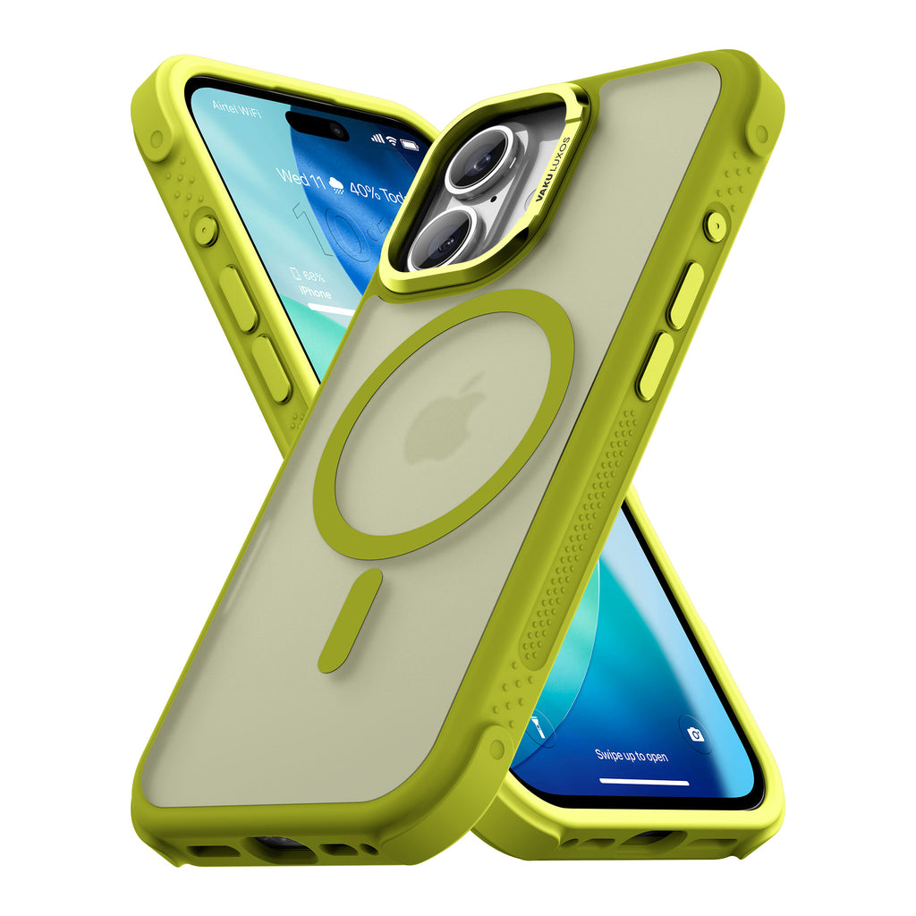 Vaku Luxos ® Apple iPhone 17 Thunder Magpro Translucent Scratch Resistant Military-Grade Protection Case With Stand Holder Metal Camera Ring Shockproof Back Cover
