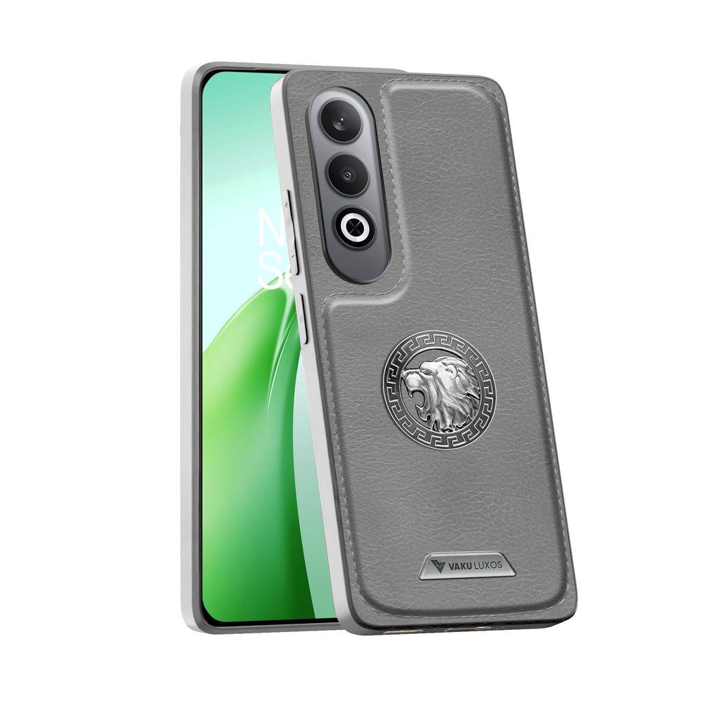 Vaku ® OnePlus Nord CE4 Regal Shield Metal Lion Engraved Leather Back Cover