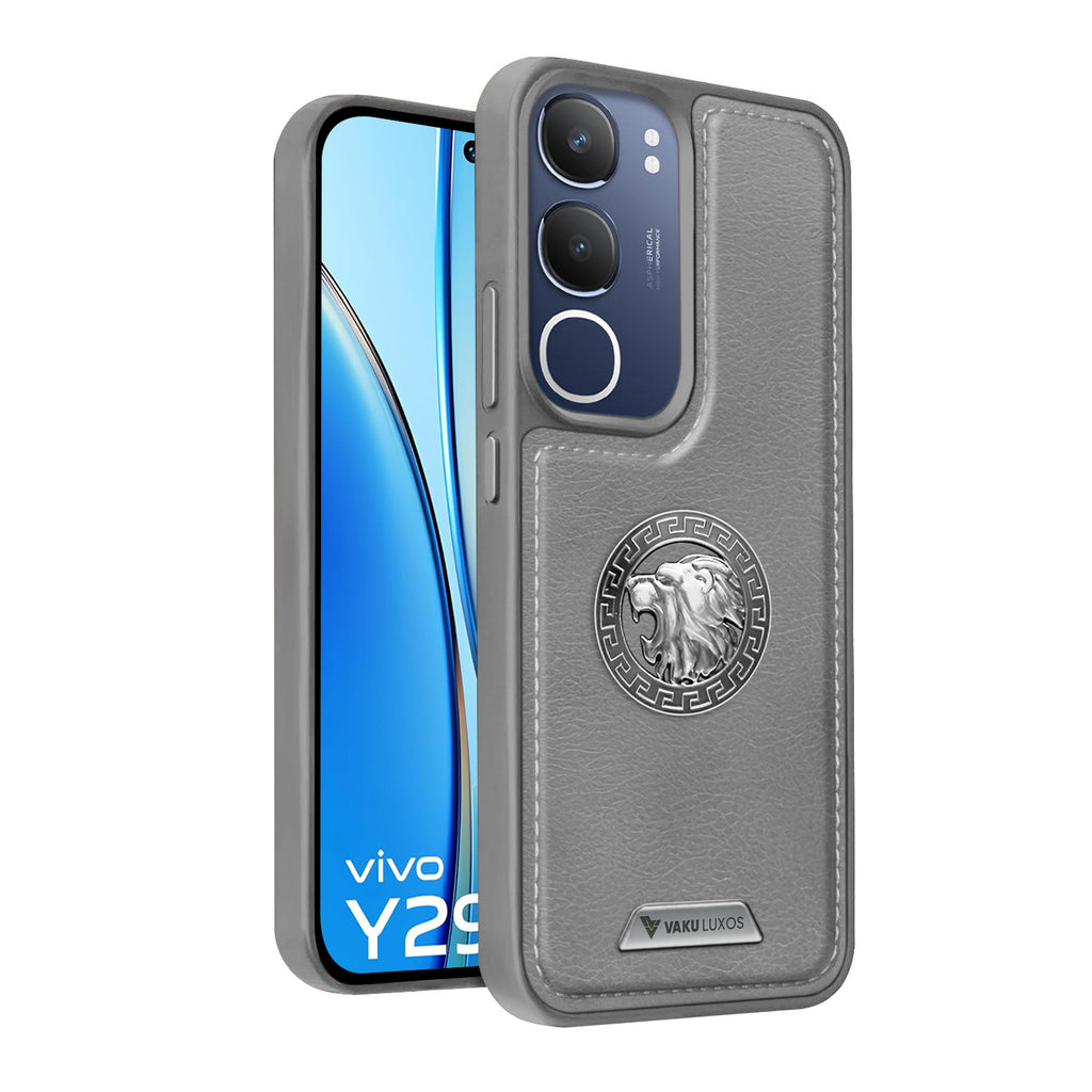 Vaku ® Vivo Y29 5G Regal Shield Metal Lion Engraved Leather Back Cover