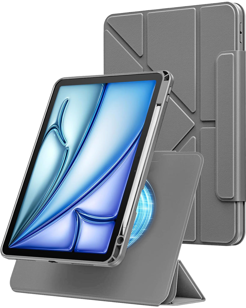 Vaku Luxos ® MAGVERSA Y-FOLD iPad (A16) 11th/10th Gen (2025/2022) 11/10.9 Inch 360° Rotating Stand Transparent Back With Pencil Holder Cover Case