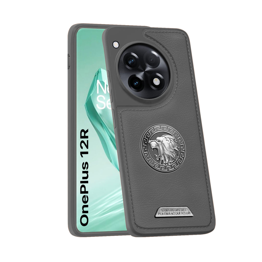Vaku ® OnePlus 12R Regal Shield Metal Lion Engraved Leather Back Cover