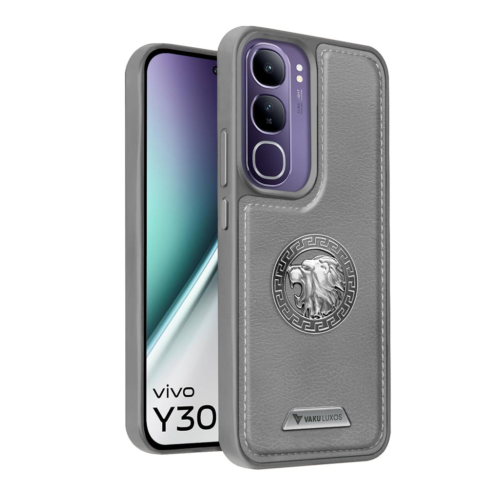 Vaku ® Vivo Y300 5G Regal Shield Metal Lion Engraved Leather Back Cover