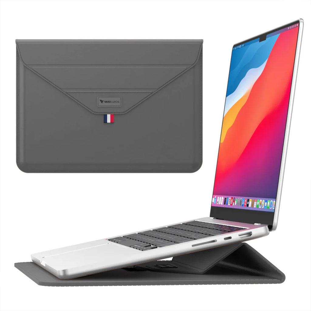 Vaku Luxos ® URBANMATE MacBook & Laptop Sleeve 15/15.6 Inch Vegan Leather Ultra-Thin Protection Sleeve With Built-in Stand