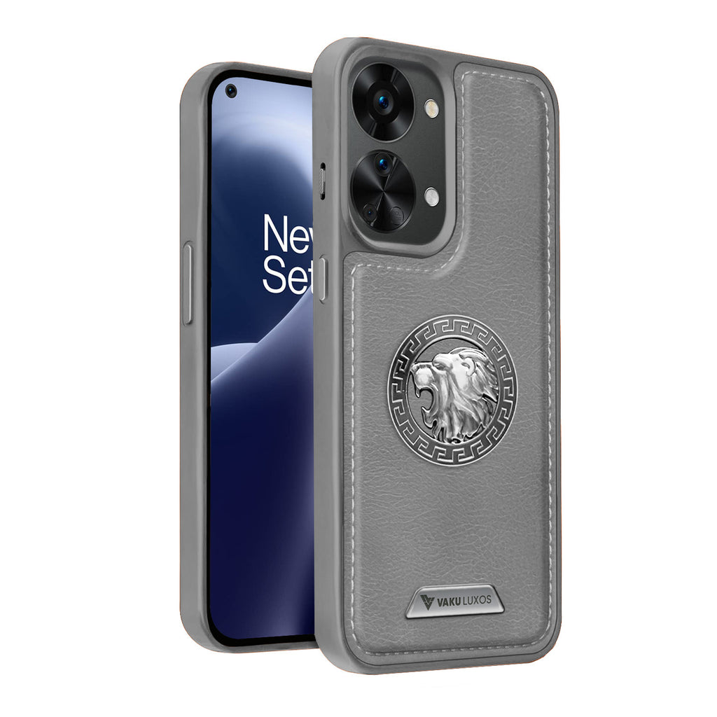 Vaku ® Oneplus Nord 2T Regal Shield Metal Lion Engraved Leather Back Cover