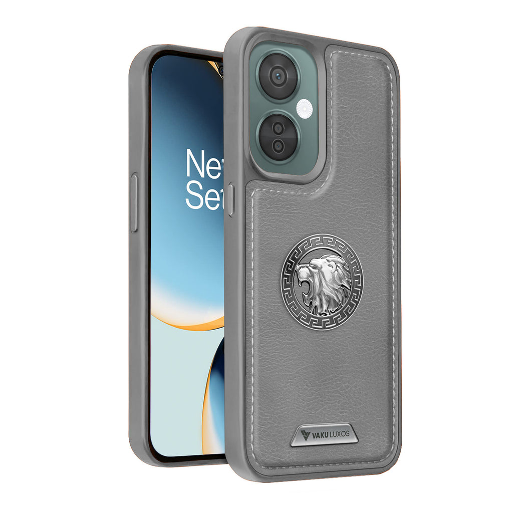 Vaku ® OnePlus Nord CE 3 Lite Regal Shield Metal Lion Engraved Leather Back Cover