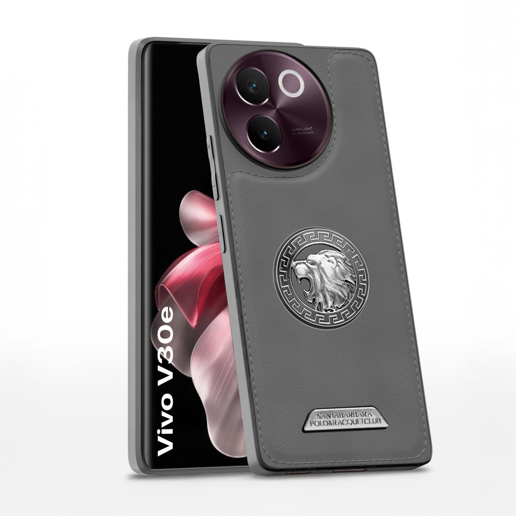Vaku ® Vivo V30e 5G Regal Shield Metal Lion Engraved Leather Back Cover