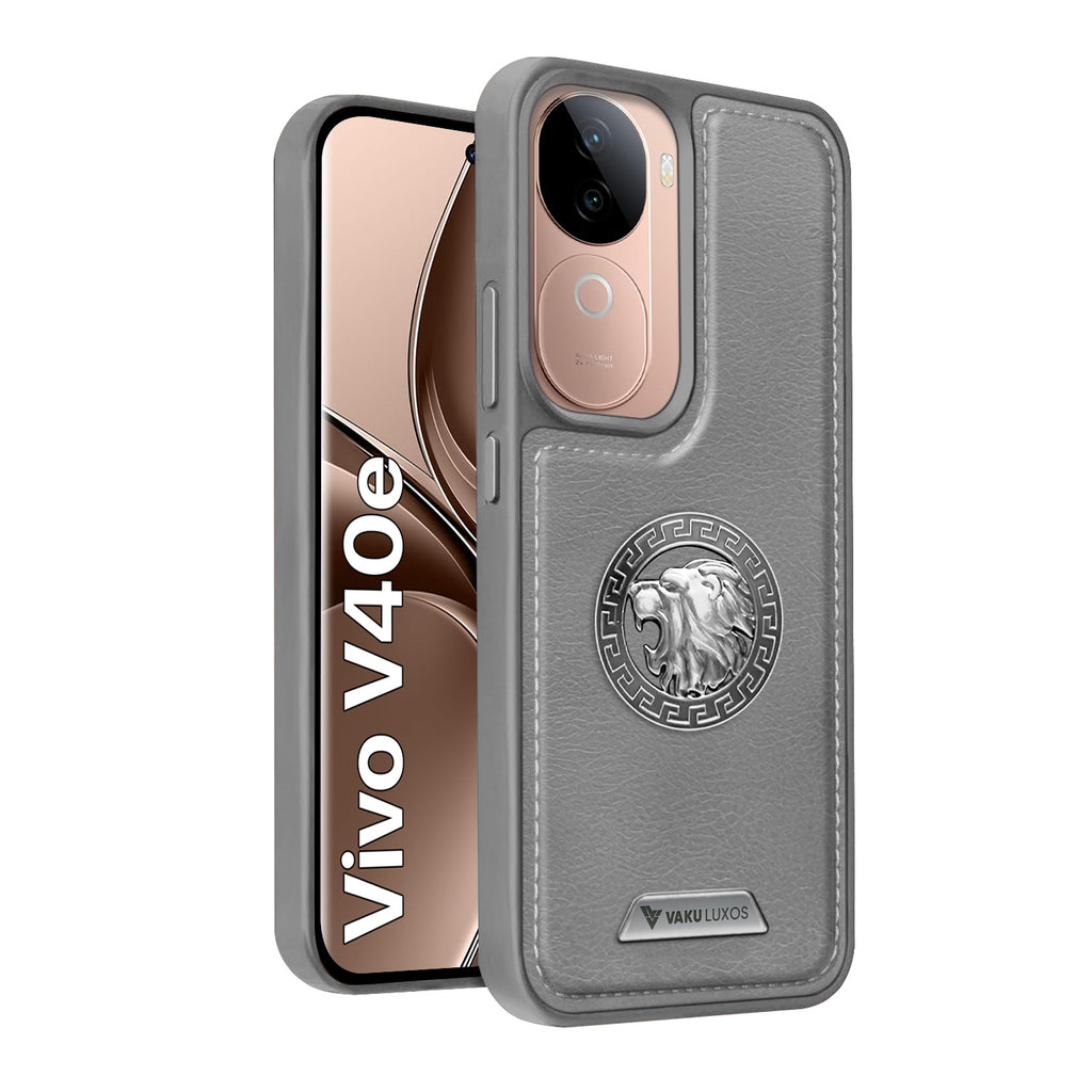Vaku ® Vivo V40e 5G Regal Shield Metal Lion Engraved Leather Back Cover