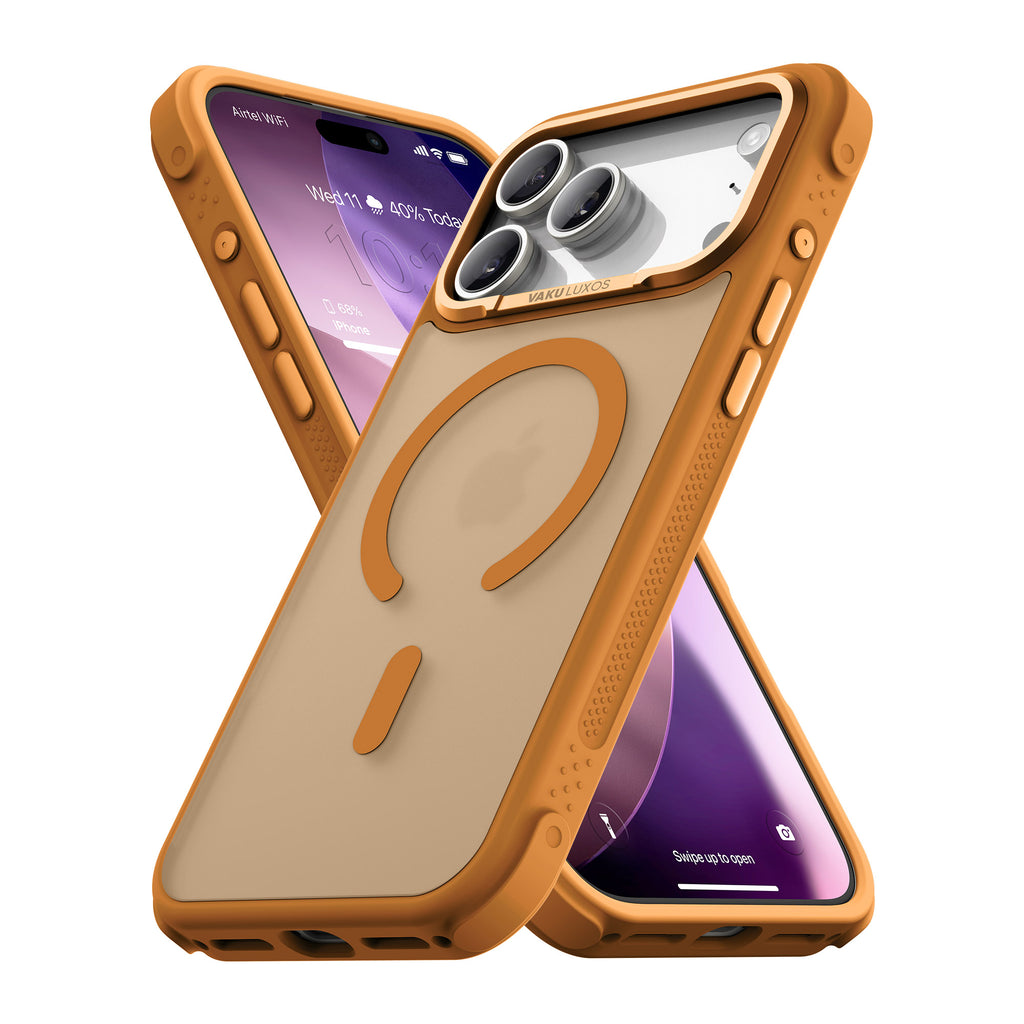 Vaku Luxos ® Apple iPhone 17 Pro Max Thunder Magpro Translucent Scratch Resistant Military-Grade Protection Case With Stand Holder Metal Camera Ring Shockproof Back Cover