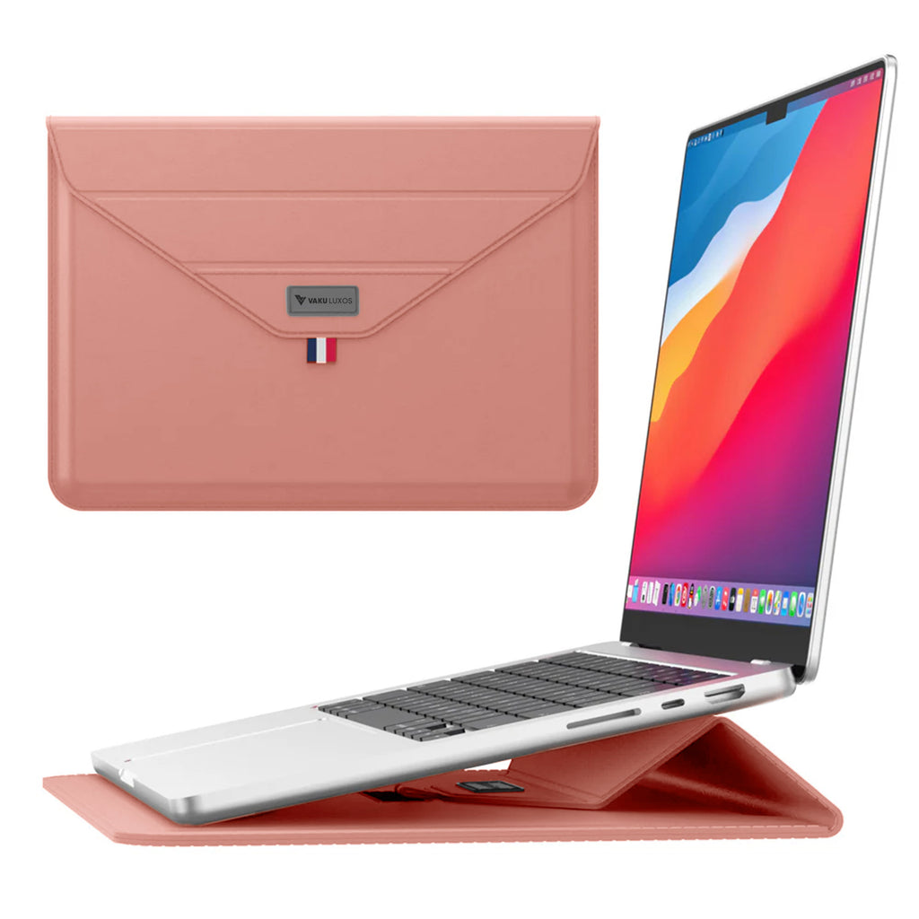 Vaku Luxos ® URBANMATE MacBook & Laptop Sleeve 15/15.6 Inch Vegan Leather Ultra-Thin Protection Sleeve With Built-in Stand