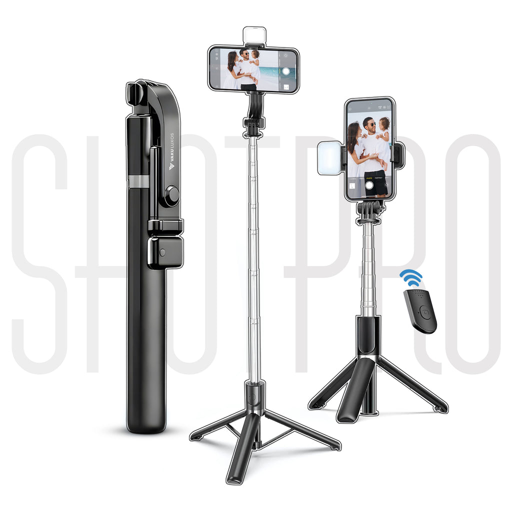 Vaku Luxos ® SHOTPRO Selfie Stick Tripod with Fill Light – 5.8ft Extendable