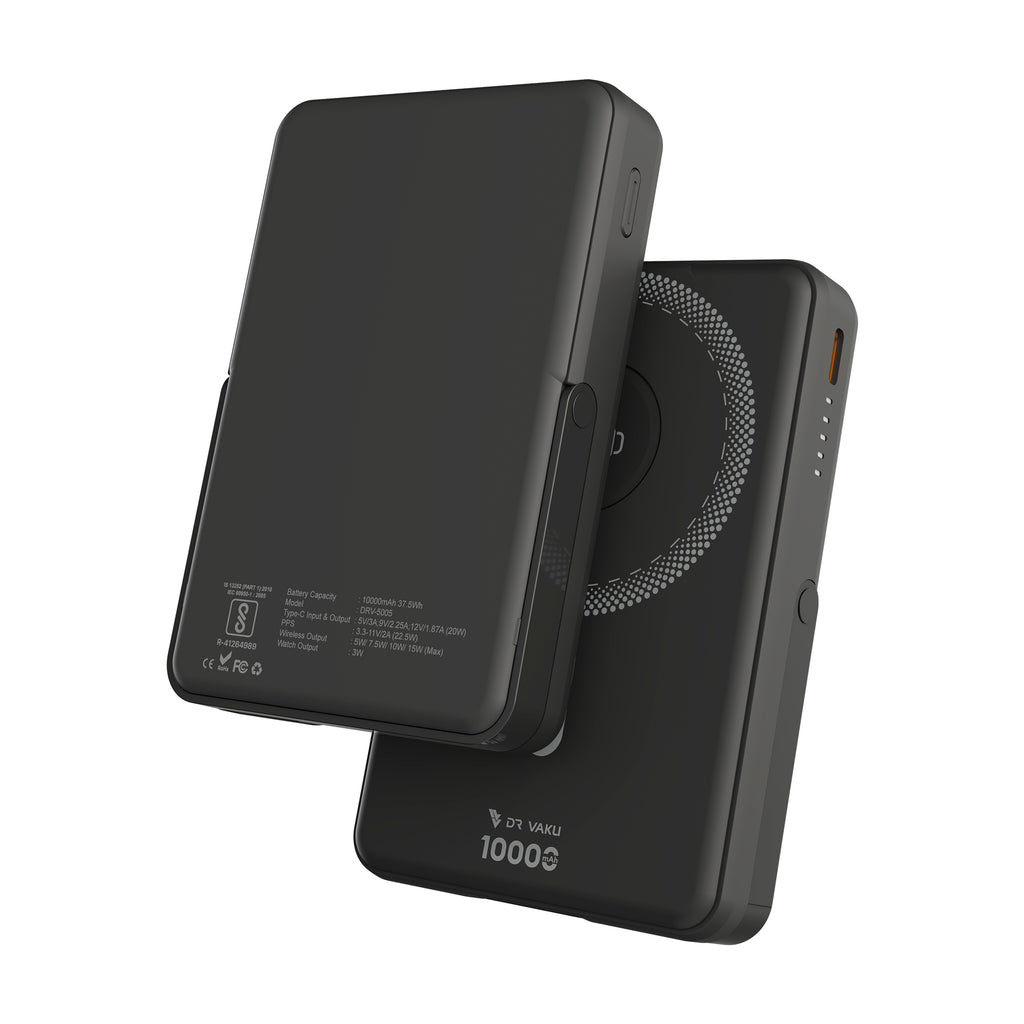 Dr Vaku ® 3-in-1 TERAMAG 10000mAh 15W MagSafe Wireless Power Bank | 22.5W PD Fast Charging | Foldable Stand