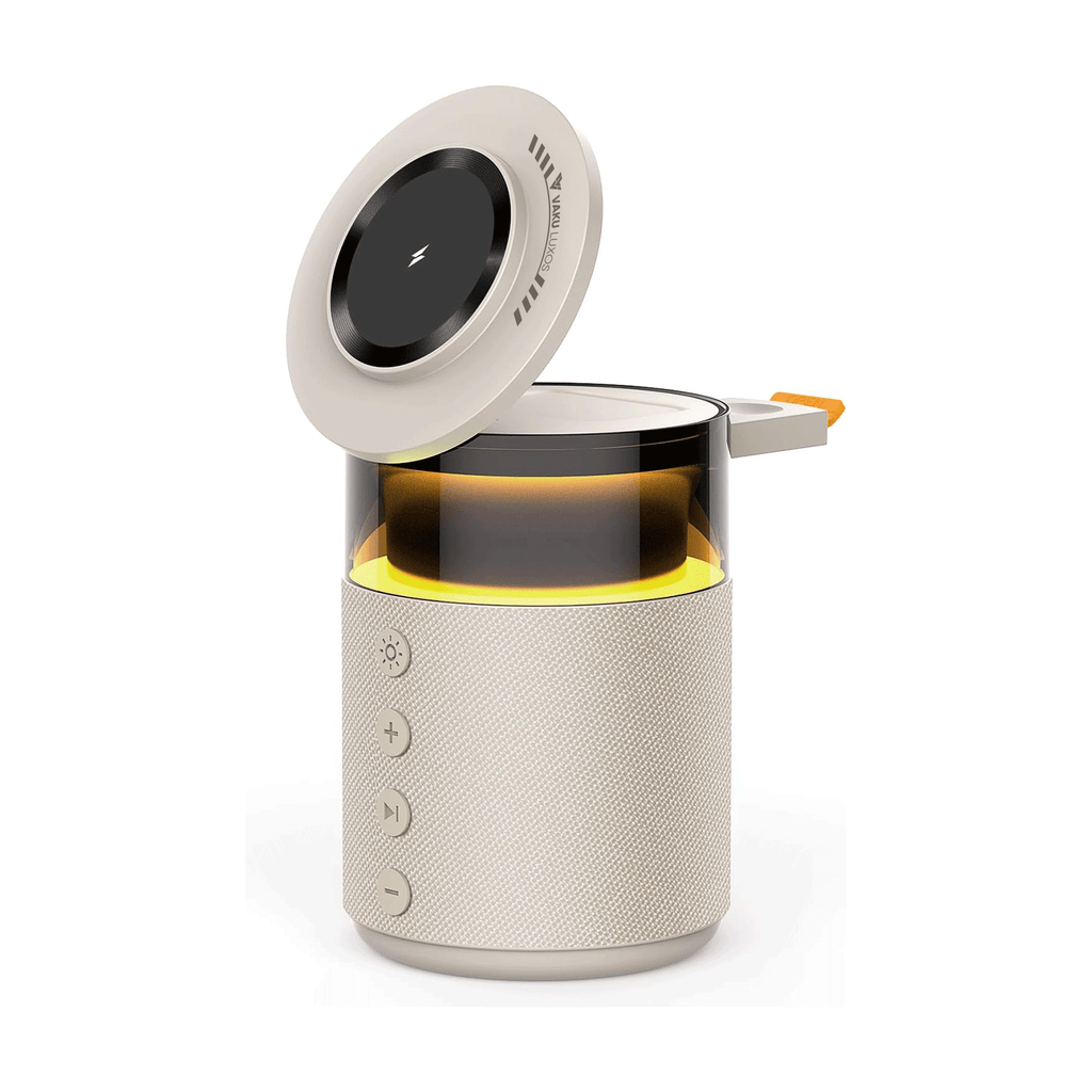 Vaku Luxos ® 4in1 Triostation Bluetooth Speaker 15W Magnetic Mag-safe Wireless Charger for iPhone 17/16/15/14/13/12 Series, iwatch, Airpods Fast Charging Dock Phone Stand with Night Light & Music Sound