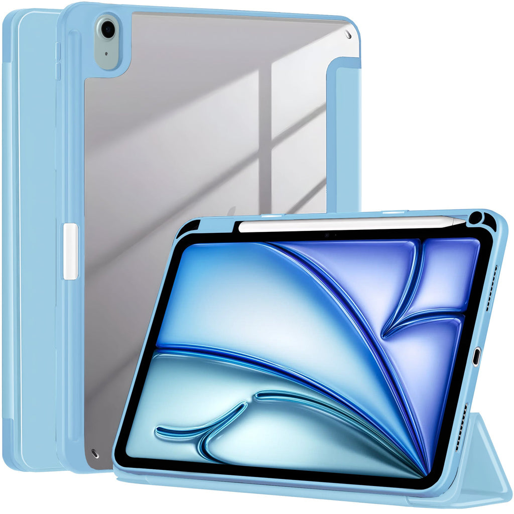 Vaku® OPTINEX Apple iPad Air 13 inch (M2) Back Flip Stand Cover 360 Degree with Pencil Holder Transparent Back Powerful Magnetic Attachment Slim Trifold Stand Case