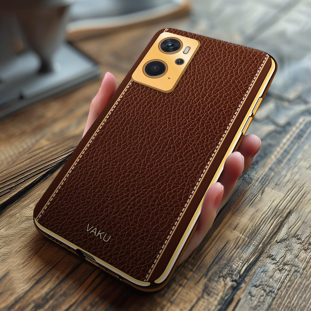 Vaku ® Oppo K10 4G Luxemberg Series Leather Stitched Gold Electroplated Soft TPU Back Cover