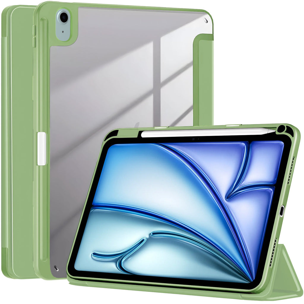 Vaku® OPTINEX Apple iPad Air 13 inch (M2) Back Flip Stand Cover 360 Degree with Pencil Holder Transparent Back Powerful Magnetic Attachment Slim Trifold Stand Case