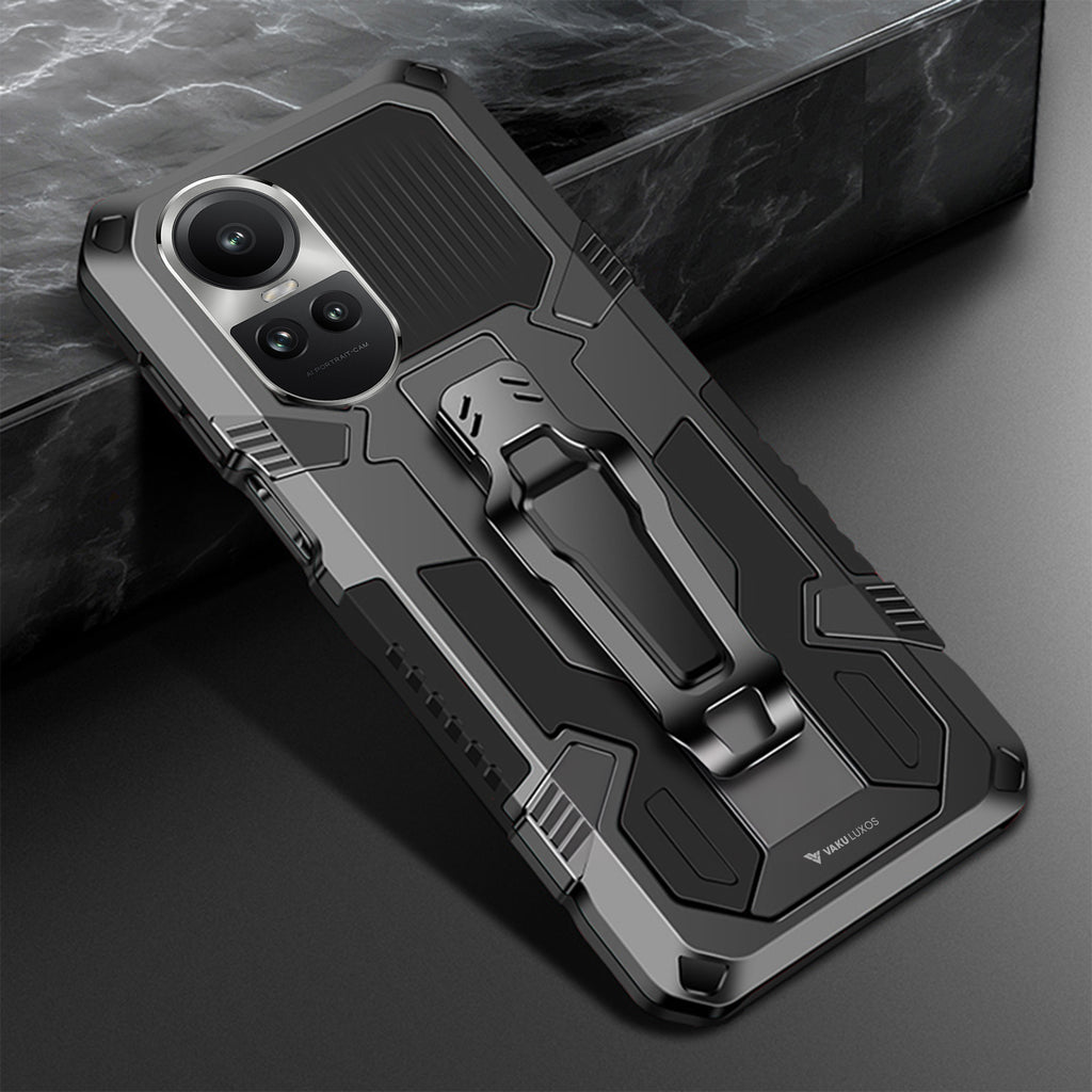 Vaku ® Oppo Reno10 Pro 5G Vanguard Military Grade Armor Case with Metal Belt Clip Kickstand Back Cover