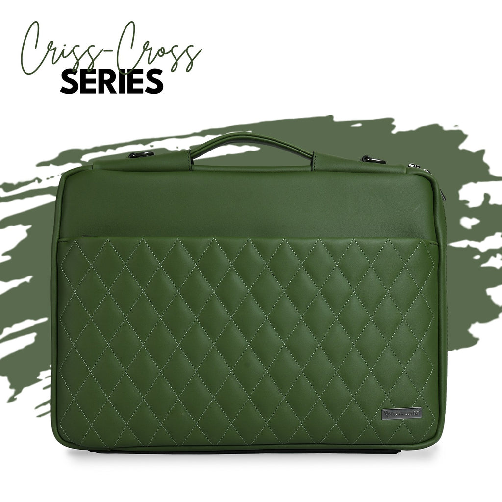 Vaku Luxos ® Criss-Cross Series 14 inch Leather Sleeve Messenger Laptop / Macbook Bag
