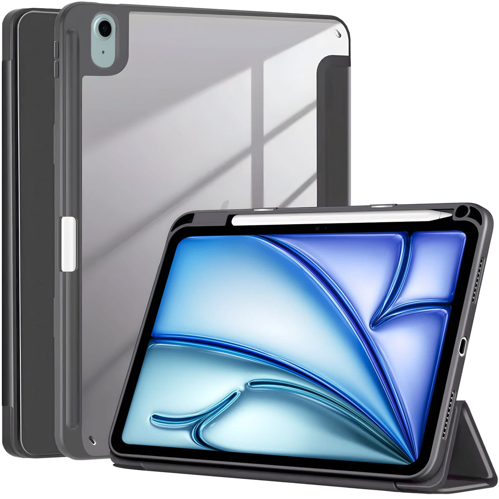 Vaku® OPTINEX Apple iPad Air 13 inch (M2) Back Flip Stand Cover 360 Degree with Pencil Holder Transparent Back Powerful Magnetic Attachment Slim Trifold Stand Case