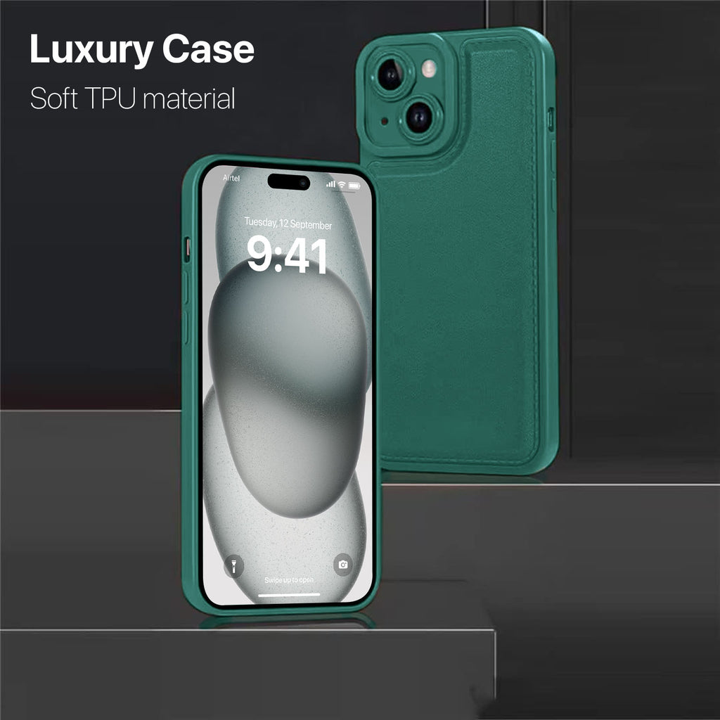 Vaku ® Apple iPhone 15 PU Leather Texture Soft Non-Slip Grip TPU Shockproof Back Cover
