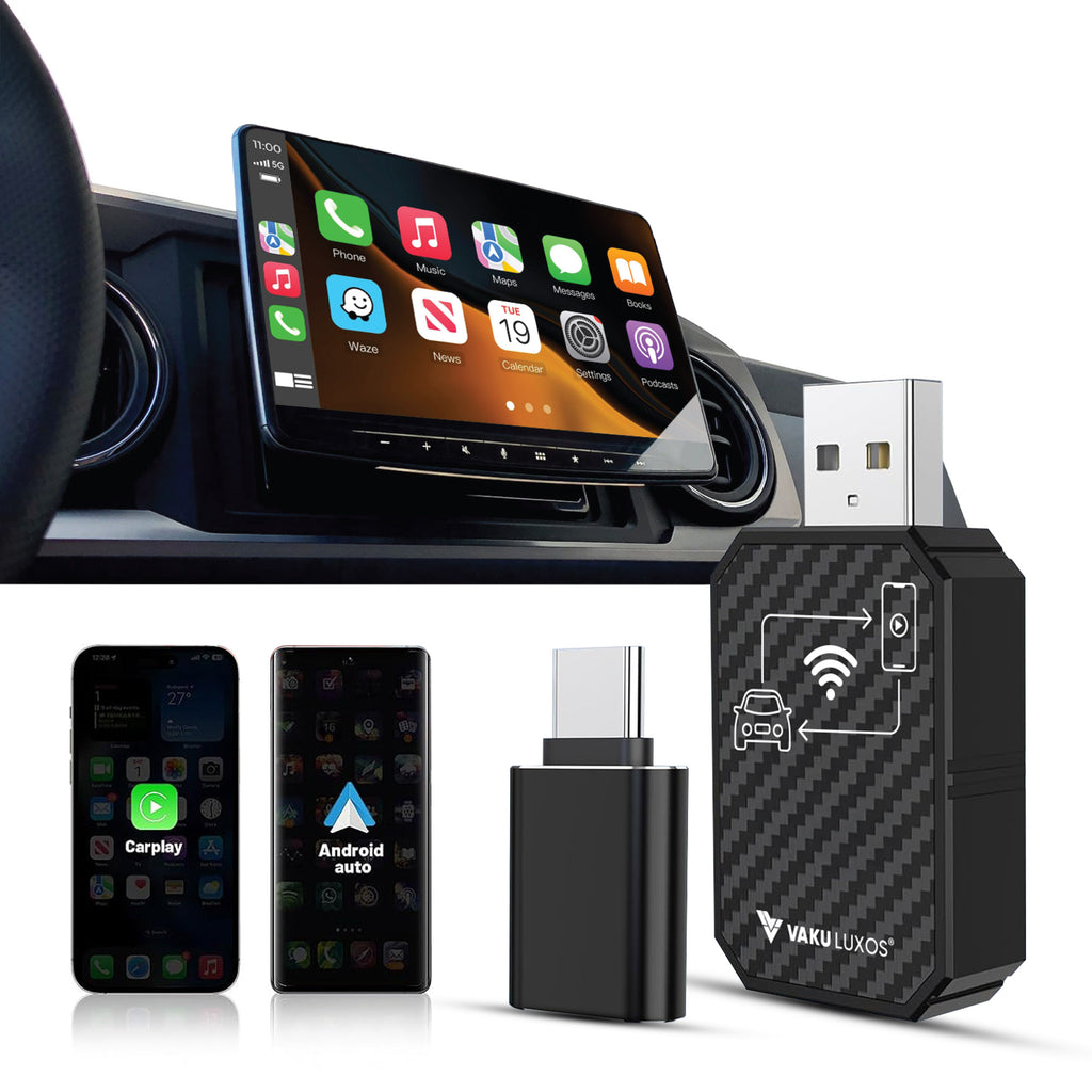 Vaku Luxos® AUTOELITE Wireless CarPlay 7" HD Portable Car Stereo Touchscreen with Wireless Android Auto, Backup Camera, Bluetooth, GPS Navigation, Voice Control, Car Audio Receiver & Music