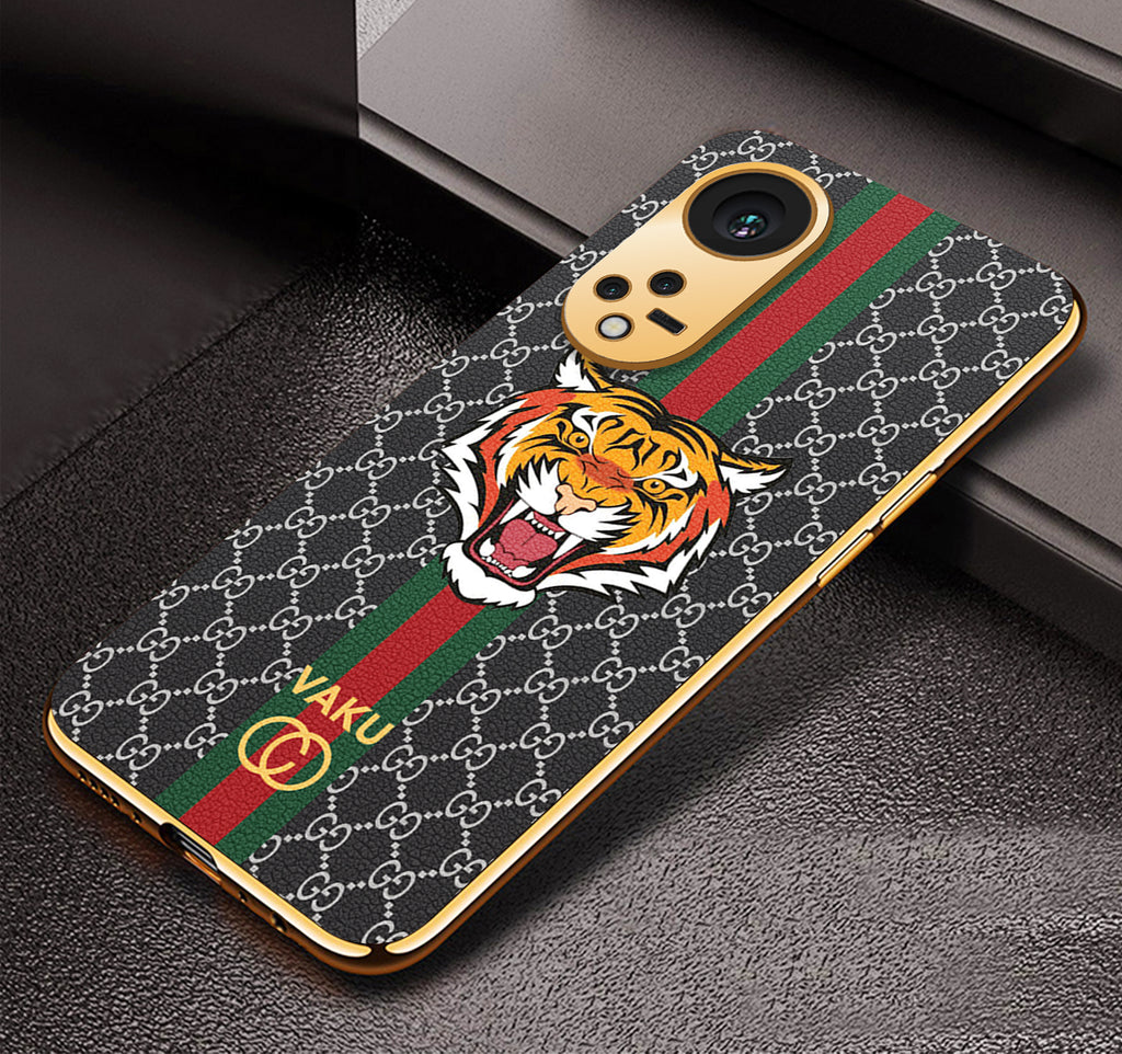 Vaku® Oppo Reno8T 5G Lynx Designer Leather Pattern Gold Electroplated Soft TPU Back Cover Case
