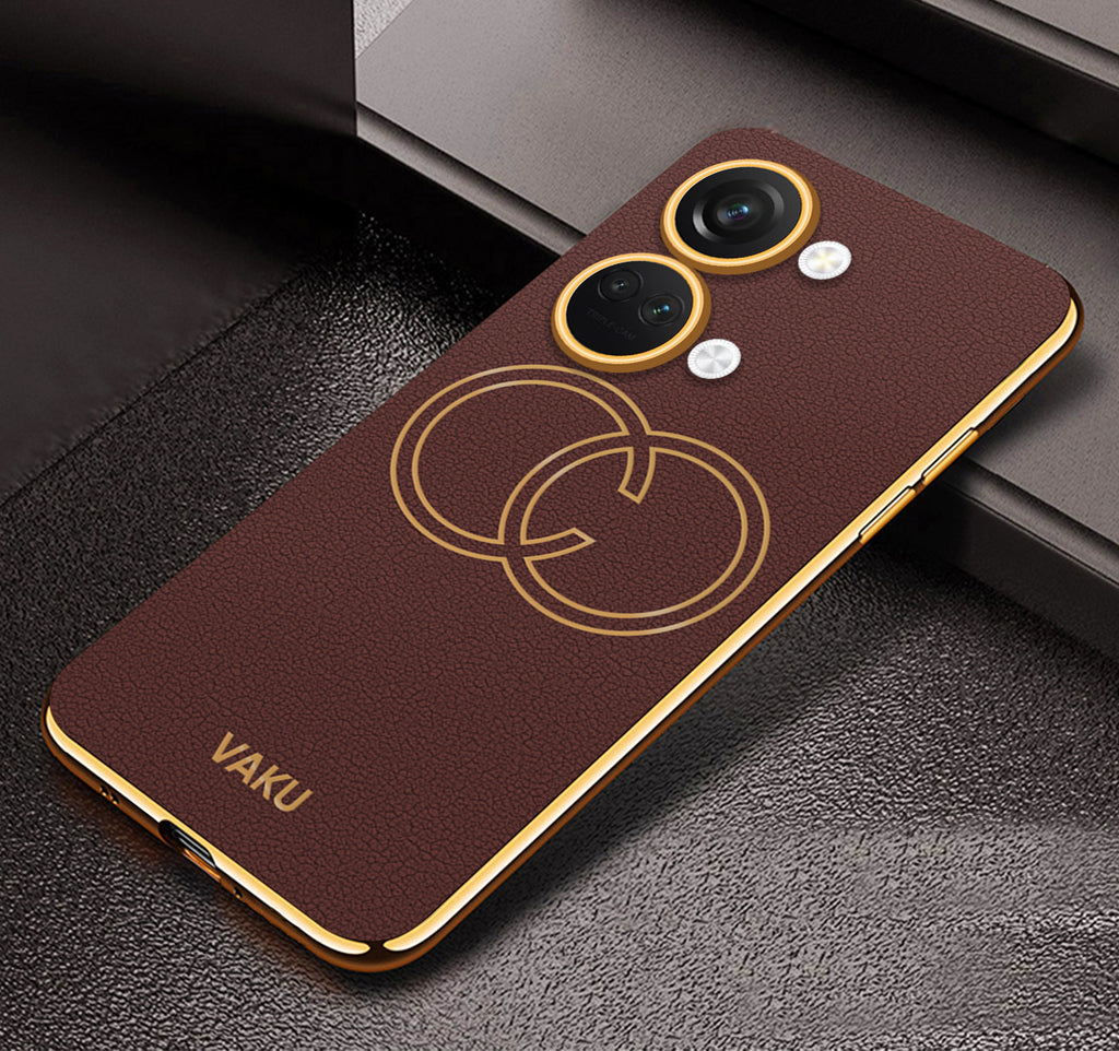 Vaku ® OnePlus Nord 3 Skylar Series Leather Stitched Gold Electroplated Soft TPU Back Cover