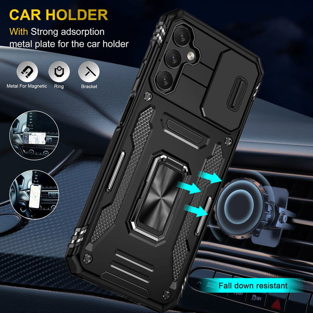 Vaku® Samsung Galaxy M34 5G Aegis Armor Slide Camera Protection Magnetic Ring Holder Kickstand Back Cover