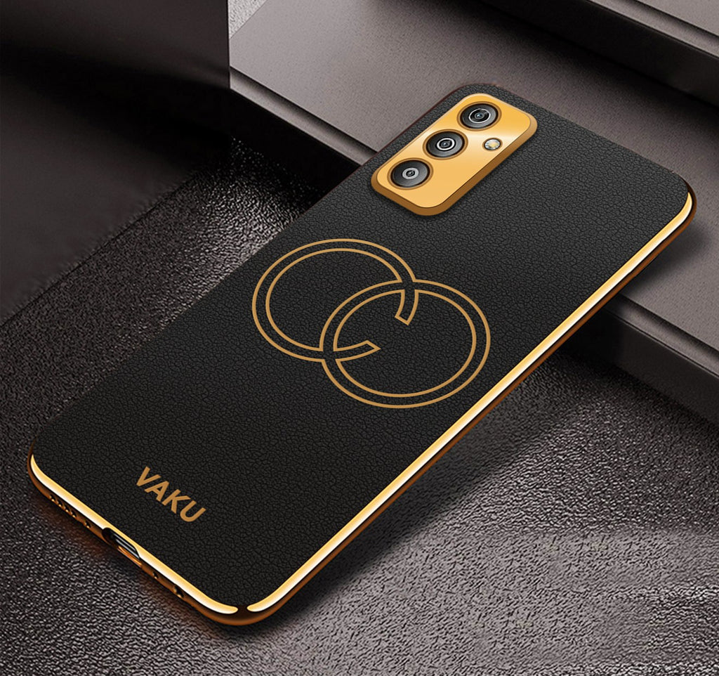 Vaku ® Vivo Y30 Skylar Leather Pattern Gold Electroplated Soft TPU Back Cover