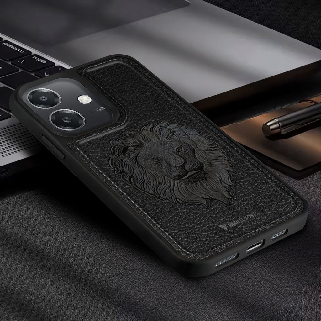 Vaku ® Oppo A3X 5G Lion Embossed Luxury Designer Leather Back Cover