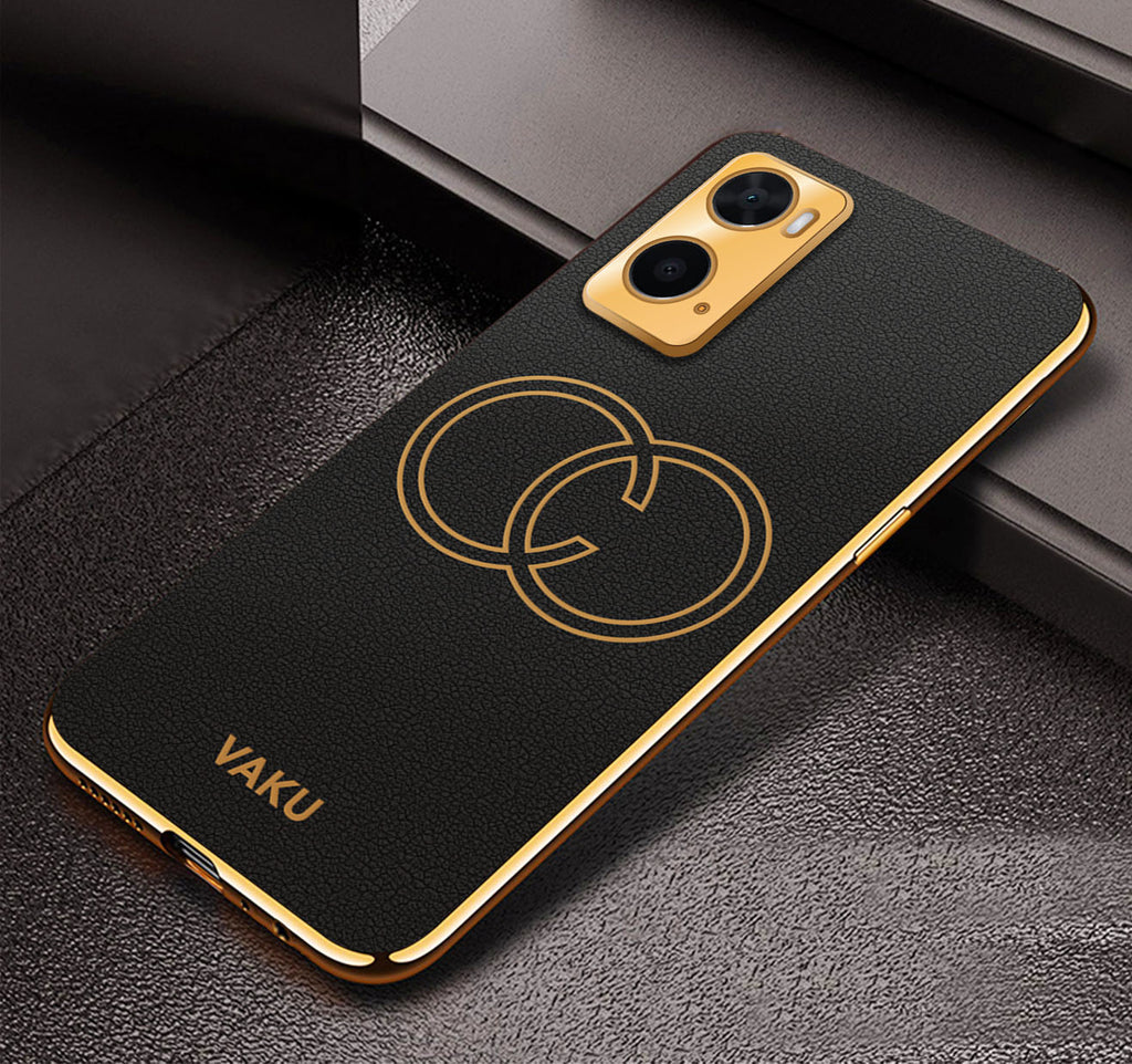 Vaku ® Oppo A96 4G Skylar Leather Pattern Gold Electroplated Soft TPU Back Cover