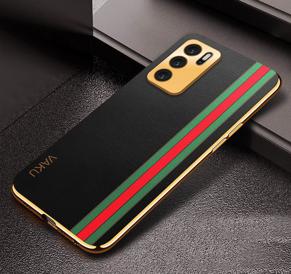 Vaku ® Oppo A16 Felix Line Leather Stitched Gold Electroplated Soft TPU Back Cover Case