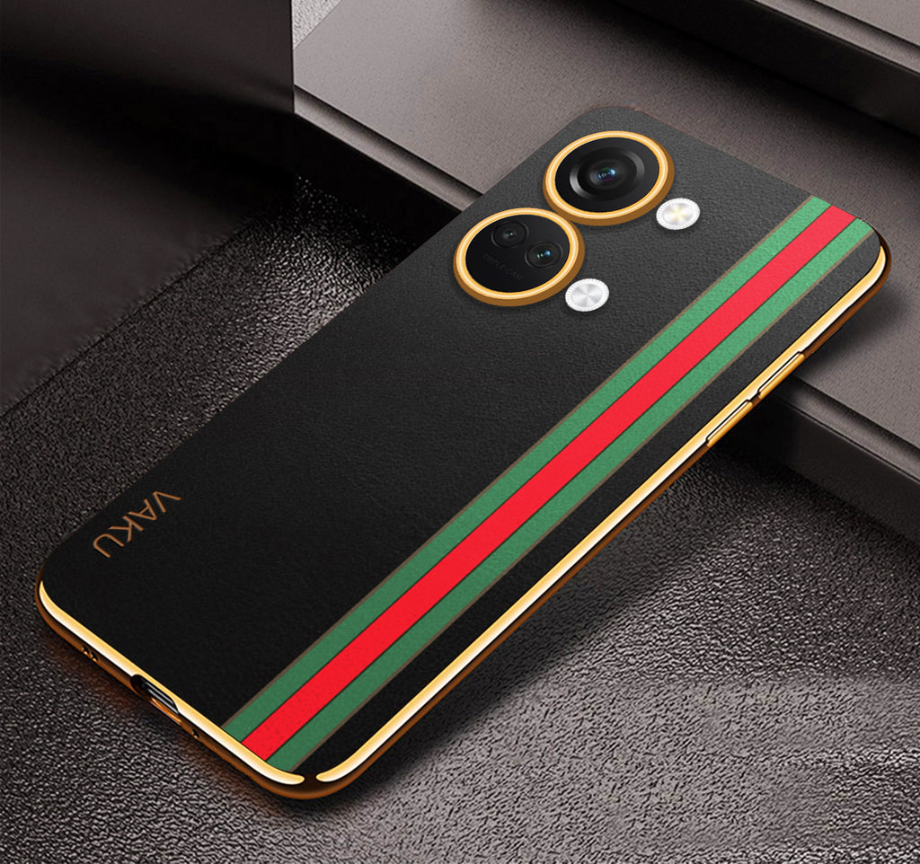 Vaku ® OnePlus Nord 3 Felix Line Leather Stitched Gold Electroplated Soft TPU Back Cover