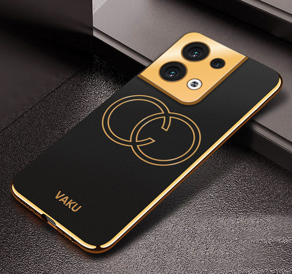 Vaku ® Oppo Reno8 5G Skylar Leather Pattern Gold Electroplated Soft TPU Back Cover