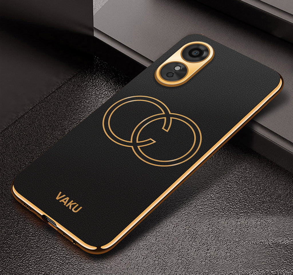 Vaku ® Oppo A17 Skylar Leather Pattern Gold Electroplated Soft TPU Back Cover