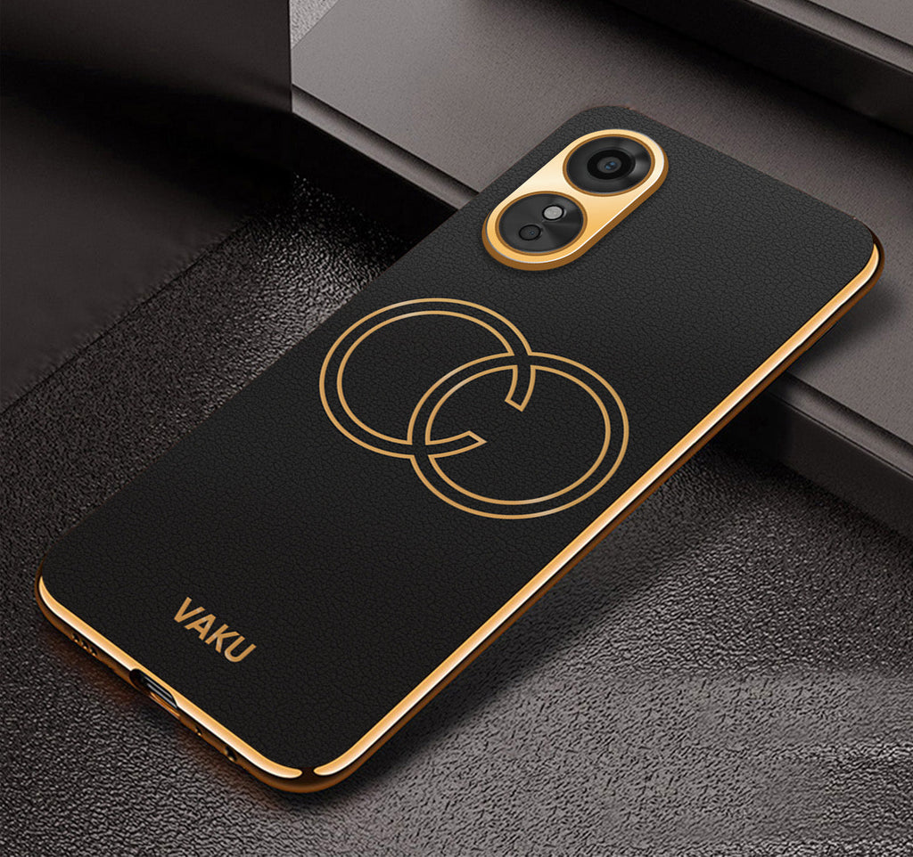 Vaku® Oppo A17 Skylar Leather Pattern Gold Electroplated Soft TPU Back Cover