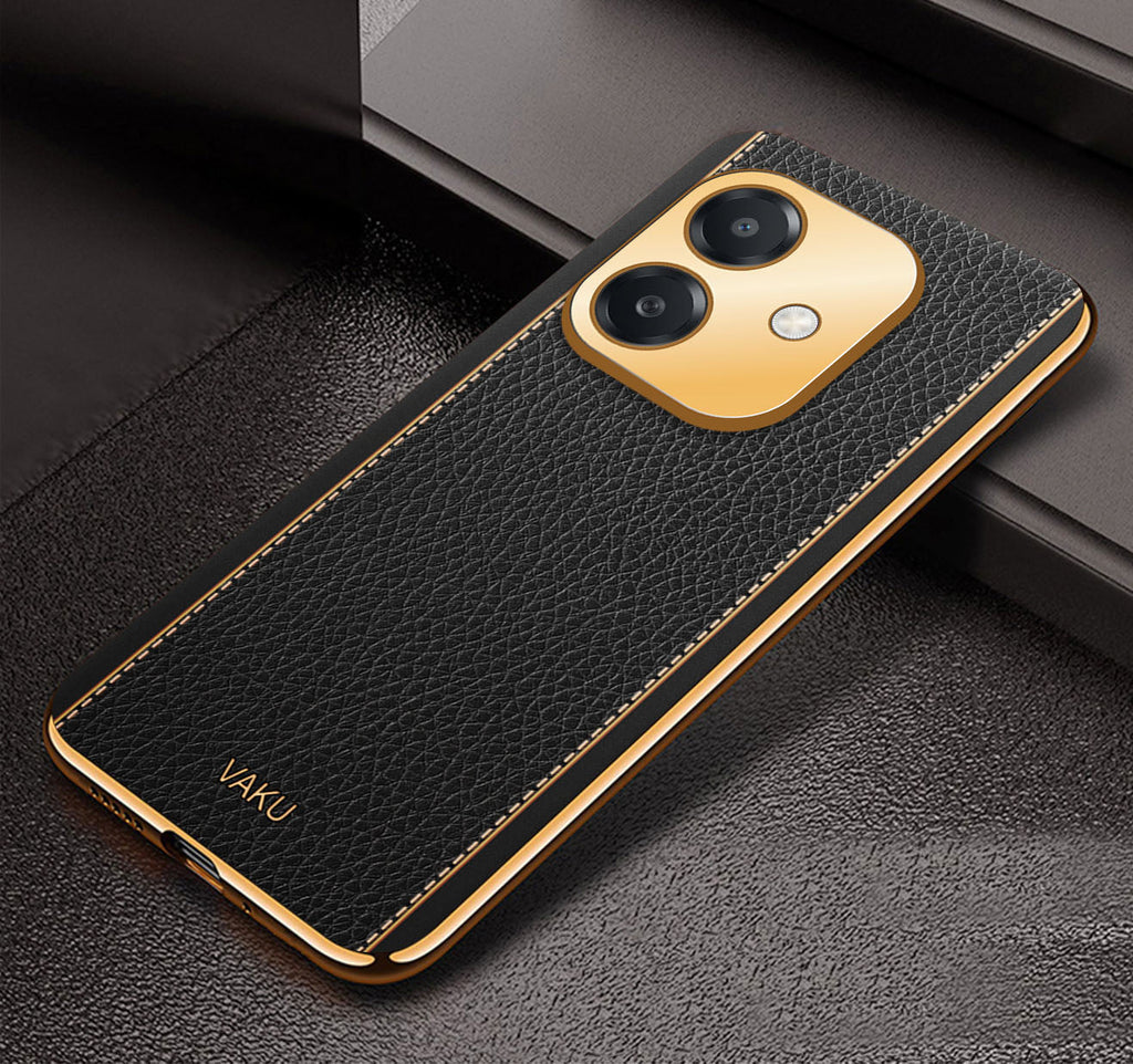 Vaku ® Oppo A3X 5G Luxemberg Leather Pattern Gold Electroplated Soft TPU Back Cover