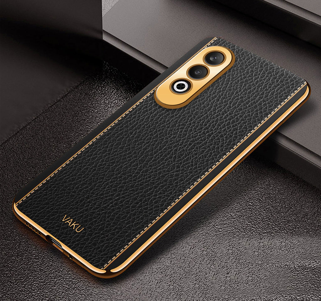Vaku ® OnePlus Nord CE4 Luxemberg Leather Pattern Gold Electroplated Soft TPU Back Cover