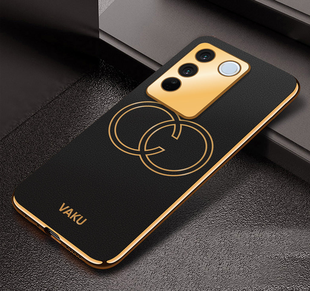 Vaku ® Vivo V27 5G Skylar Leather Pattern Gold Electroplated Soft TPU Back Cover