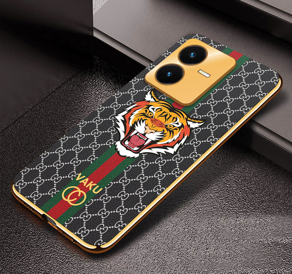 Vaku® Vivo Y22 Lynx Designer Leather Pattern Gold Electroplated Soft TPU Back Cover Case