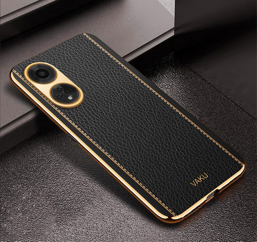 Vaku ® Oppo F23 5G Luxemberg Leather Pattern Gold Electroplated Soft TPU Back Cover