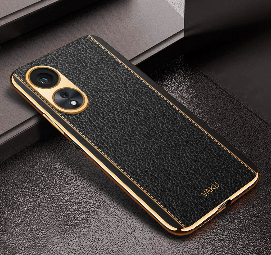 Vaku® Oppo A58 4G Luxemberg Leather Pattern Gold Electroplated Soft TPU Back Cover