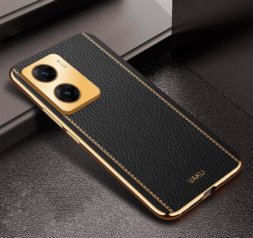 Vaku® Vivo V29e 5G Luxemberg Leather Pattern Gold Electroplated