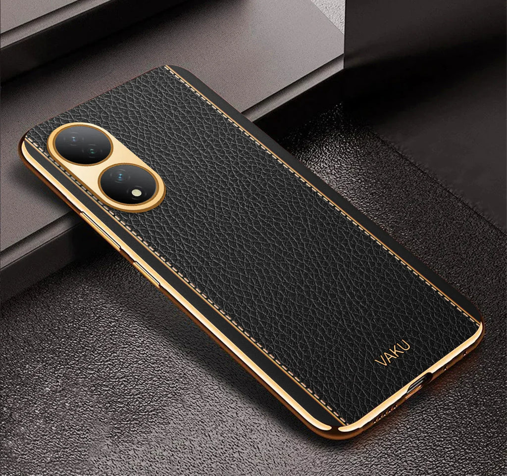 Vaku® Vivo Y100A 5G Luxemberg Leather Pattern Gold Electroplated Soft TPU Back Cover