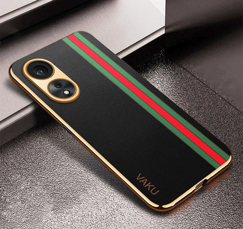 Vaku ® Oppo A78 5G Felix Line Leather Stitched Gold Electroplated Soft TPU Back Cover Case