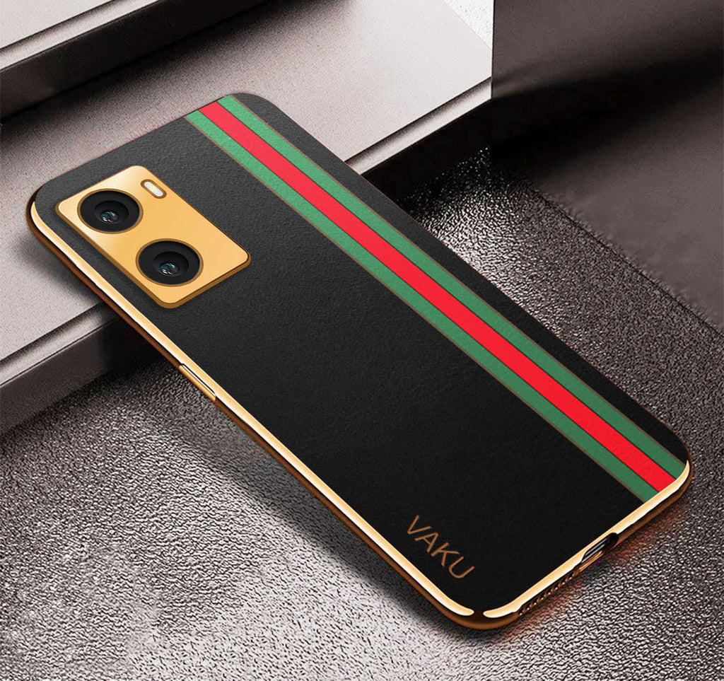 Vaku ® Oppo A77S Felix Line Leather Stitched Gold Electroplated Soft TPU Back Cover Case
