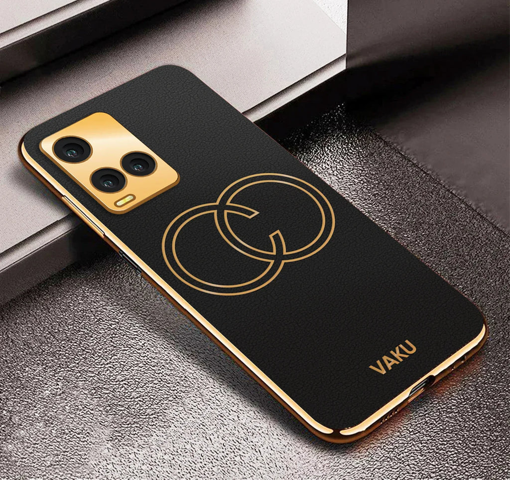 Vaku® Vivo Y33T Skylar Leather Pattern Gold Electroplated Soft TPU Back Cover Case