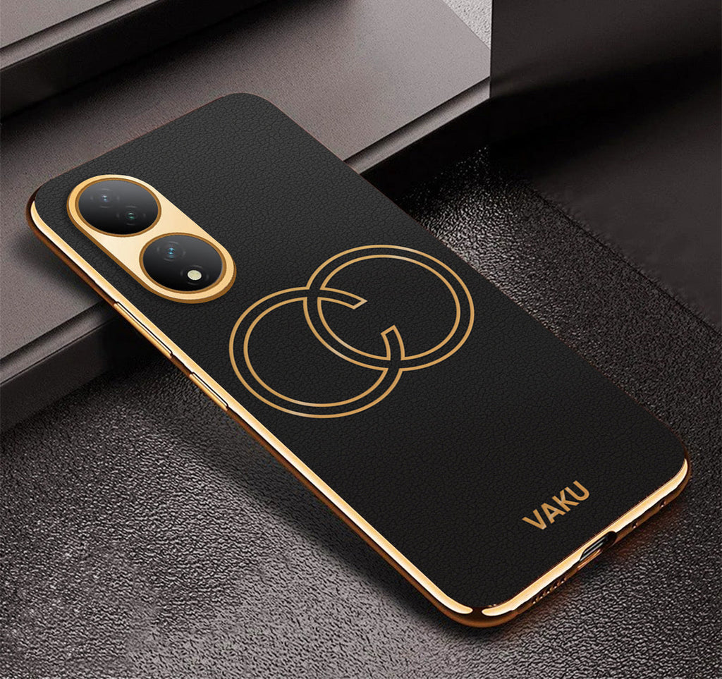Vaku® Vivo Y100A 5G Skylar Leather Pattern Gold Electroplated Soft TPU Back Cover