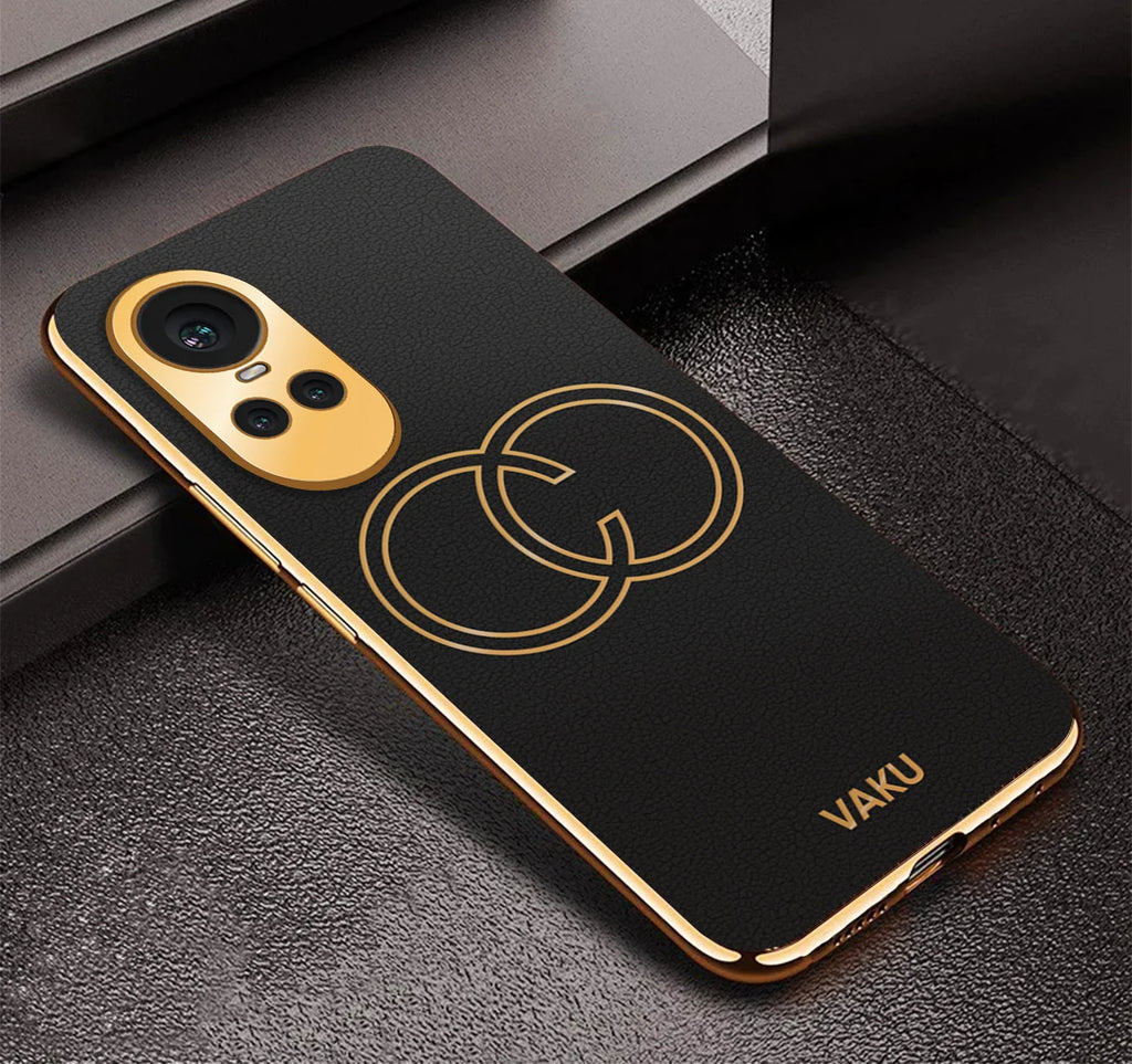 Vaku ® Oppo Reno10 5G Skylar Leather Pattern Gold Electroplated Soft TPU Back Cover