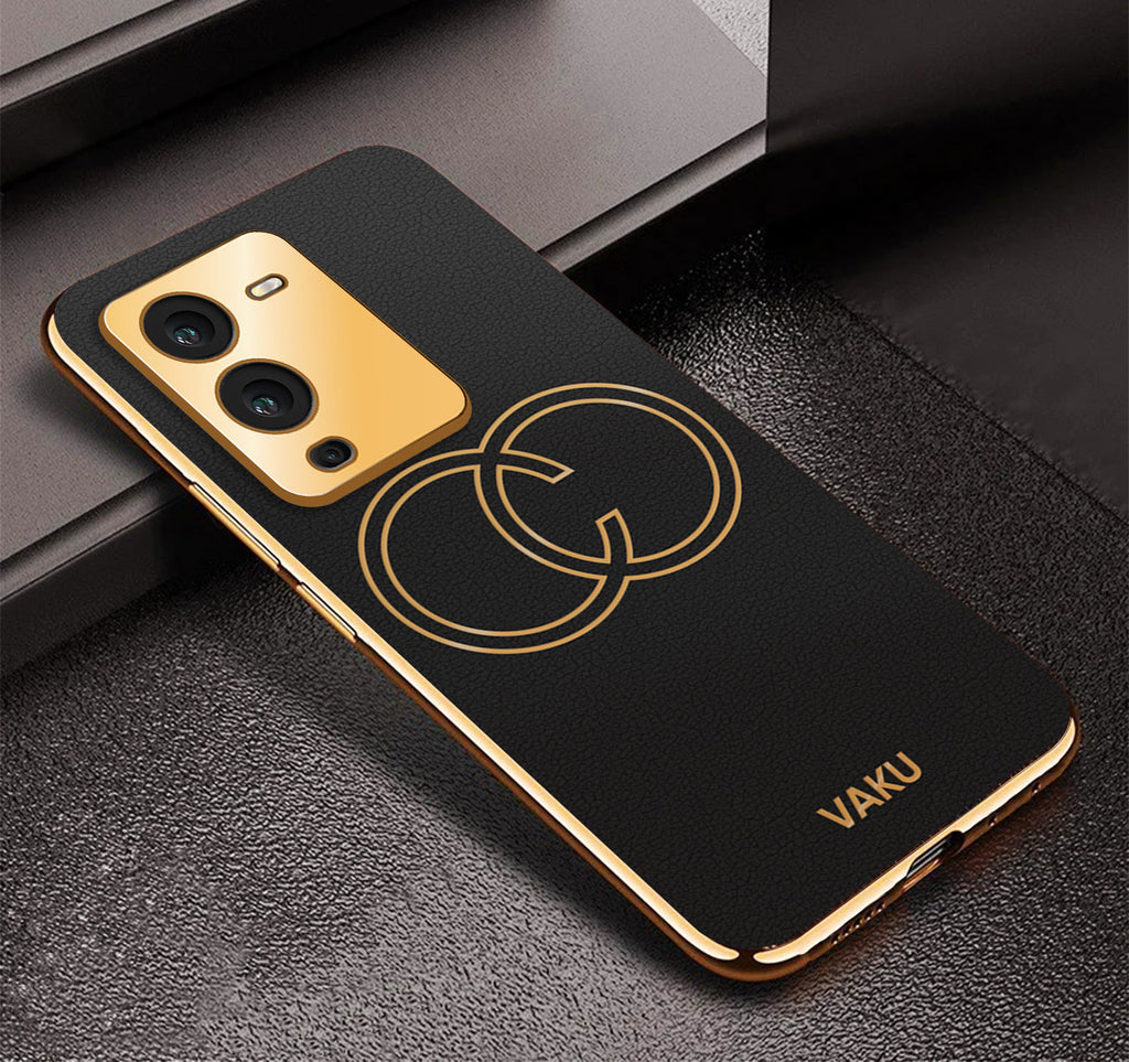 Vaku ® Vivo V25 Pro Skylar Leather Pattern Gold Electroplated Soft TPU Back Cover