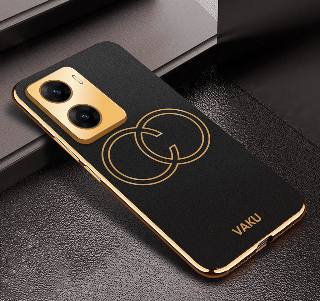 Vaku ® Vivo V29e 5G Skylar Leather Pattern Gold Electroplated Soft TPU Back Cover